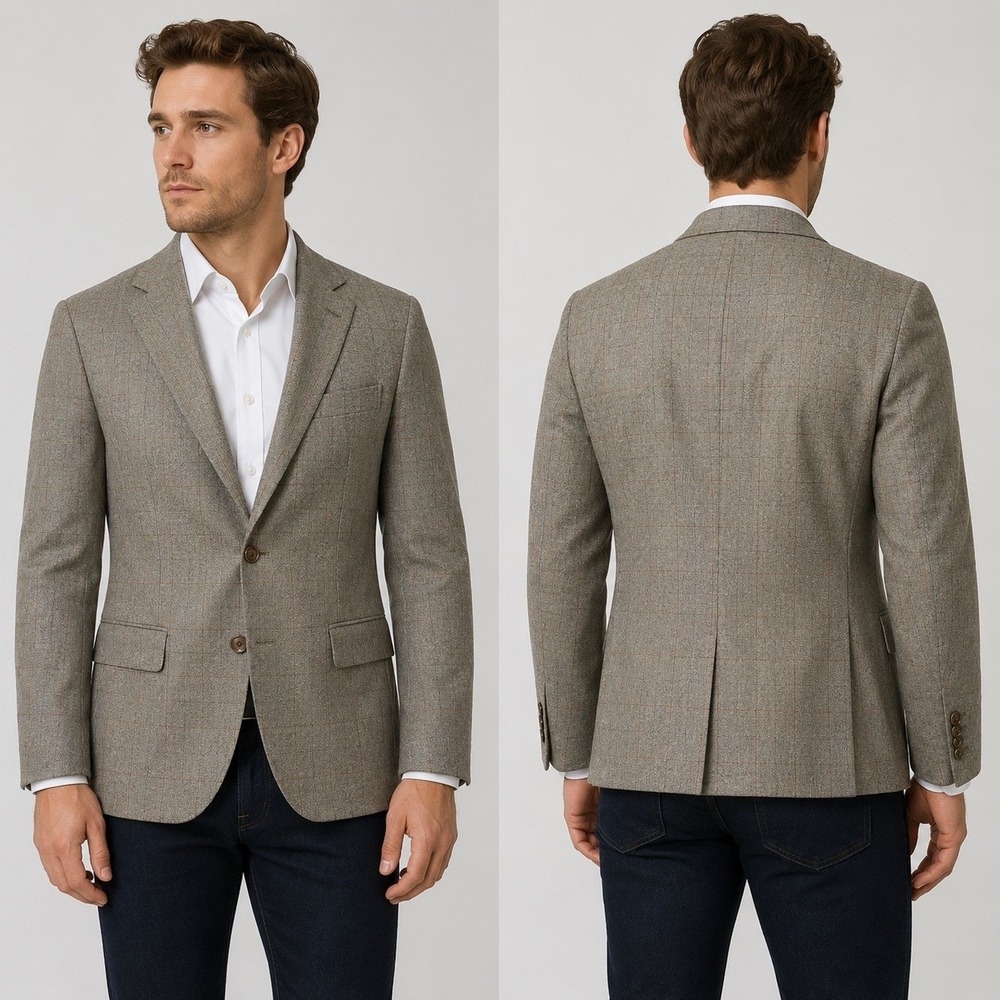 Jos A Bank Mens 100% Wool Windowpane Sportcoat Blazer Jacket Size 44L Classic